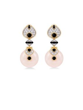 Pink Pearl Drop Earrings with Black and Gold Accents